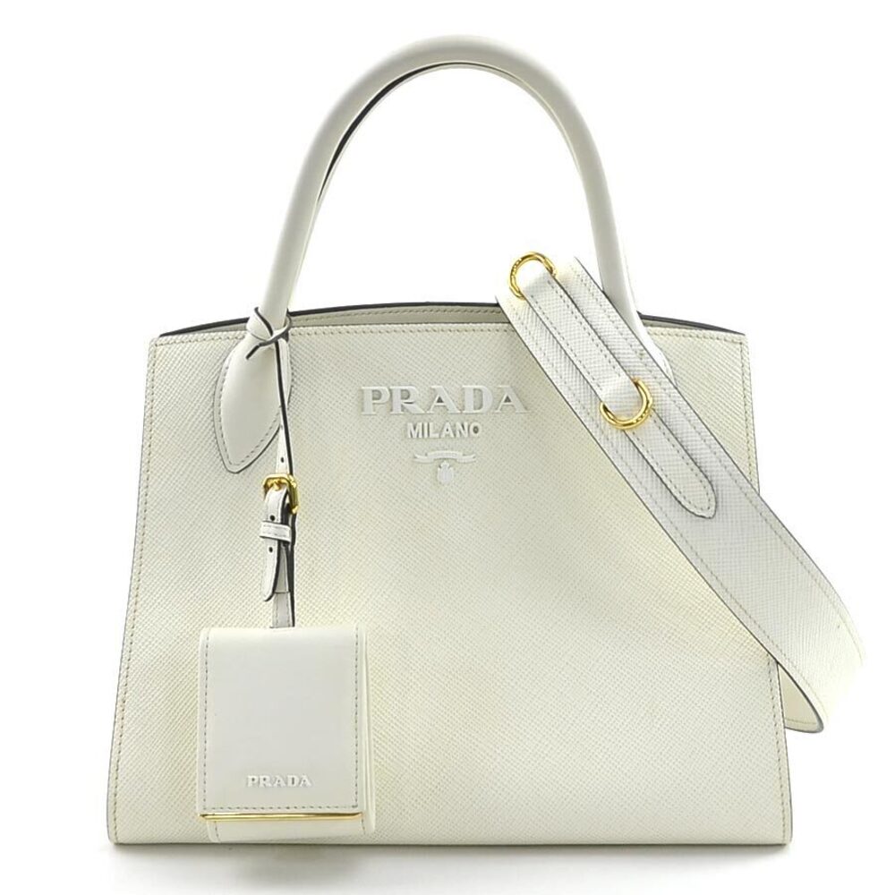 Prada 2way Shoulder Bag Monochrome Leather White